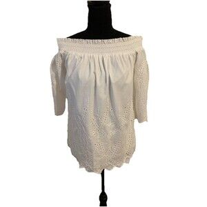 Fifteen Twenty Womens Size XS Top Eyelet Blouse White Peasant Off Shoulder Lined